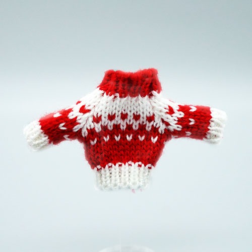 모루인형 장식 투톤 빗살 스웨터 흰색/빨강 (5개)